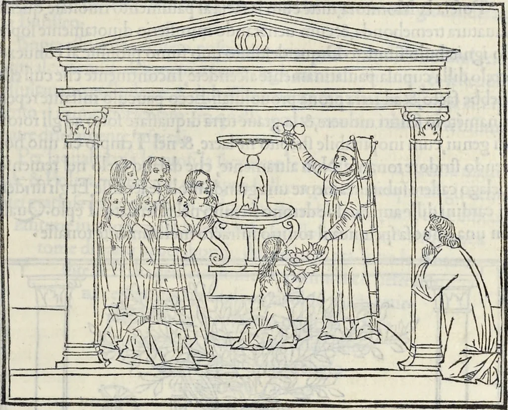 An illustration from La Hypnerotomachia di Poliphilo : cioè pvgna d'amore in sogno, dov'egli mostra, che tvtte le cose hvmane non sono altro che sogno, & doue narra molt'altre cose degne di cognitione, 1545, leaf 234