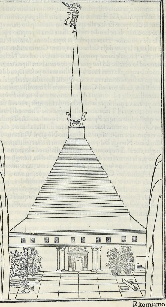 An illustration from La Hypnerotomachia di Poliphilo : cioè pvgna d'amore in sogno, dov'egli mostra, che tvtte le cose hvmane non sono altro che sogno, & doue narra molt'altre cose degne di cognitione, 1545, leaf 29