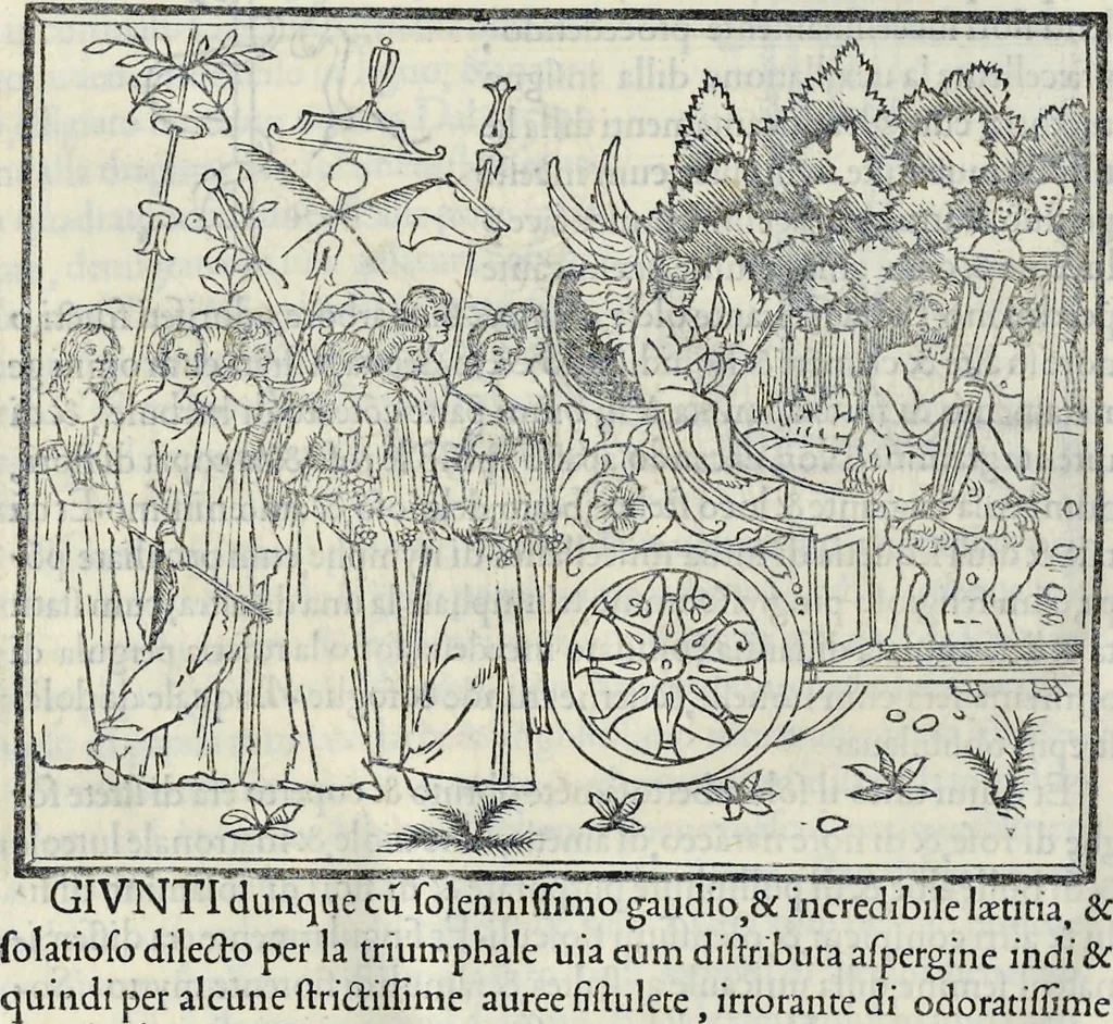 An illustration from La Hypnerotomachia di Poliphilo : cioè pvgna d'amore in sogno, dov'egli mostra, che tvtte le cose hvmane non sono altro che sogno, & doue narra molt'altre cose degne di cognitione, 1545, leaf 349