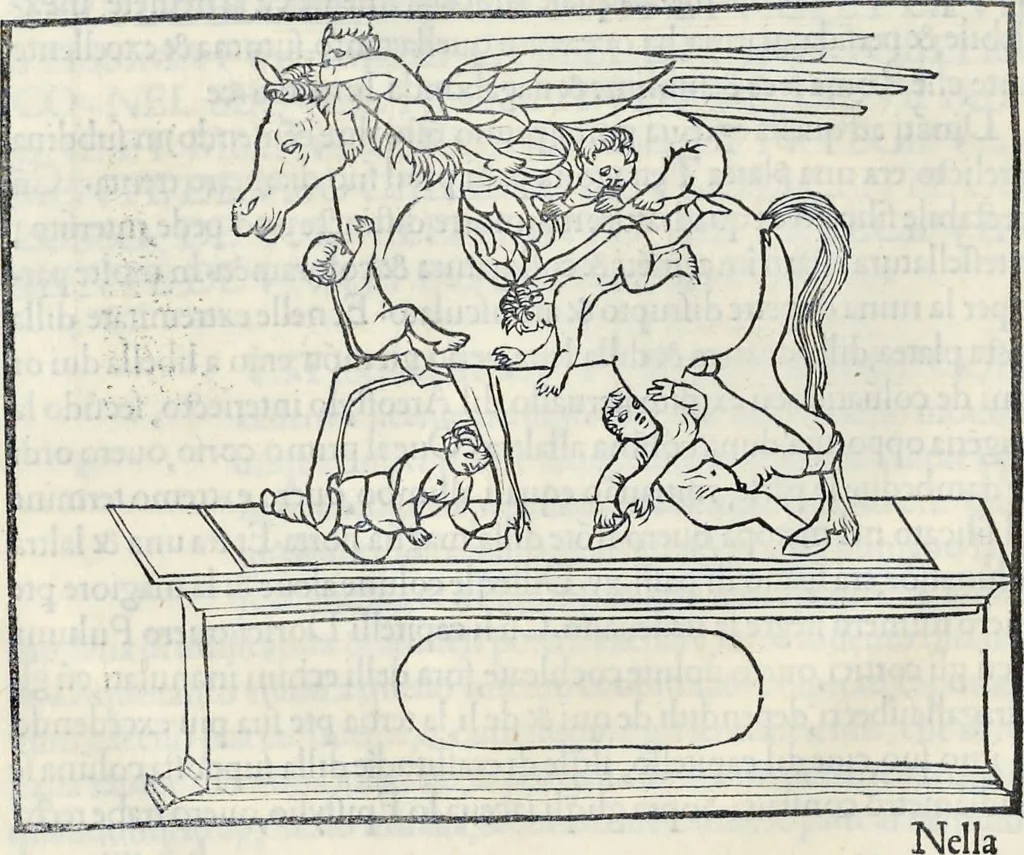 An illustration from La Hypnerotomachia di Poliphilo : cioè pvgna d'amore in sogno, dov'egli mostra, che tvtte le cose hvmane non sono altro che sogno, & doue narra molt'altre cose degne di cognitione, 1545, leaf 35