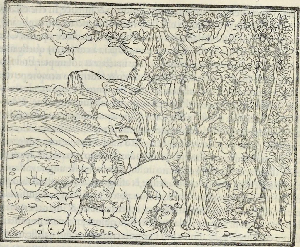 An illustration from La Hypnerotomachia di Poliphilo : cioè pvgna d'amore in sogno, dov'egli mostra, che tvtte le cose hvmane non sono altro che sogno, & doue narra molt'altre cose degne di cognitione, 1545, leaf 406