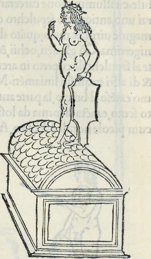 An illustration from La Hypnerotomachia di Poliphilo : cioè pvgna d'amore in sogno, dov'egli mostra, che tvtte le cose hvmane non sono altro che sogno, & doue narra molt'altre cose degne di cognitione, 1545, leaf 43