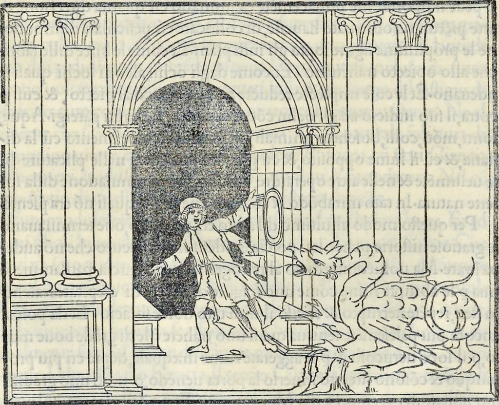 An illustration from La Hypnerotomachia di Poliphilo : cioè pvgna d'amore in sogno, dov'egli mostra, che tvtte le cose hvmane non sono altro che sogno, & doue narra molt'altre cose degne di cognitione, 1545, leaf 65