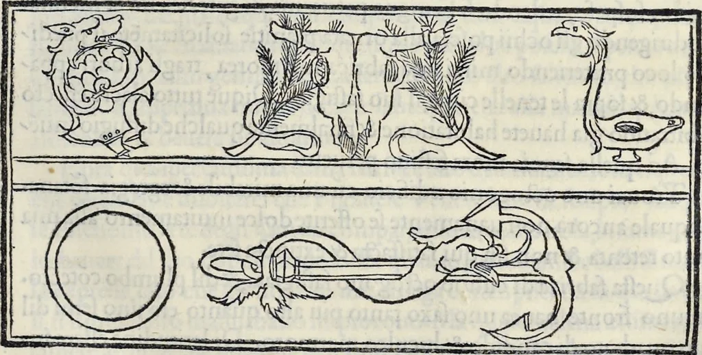 An illustration from La Hypnerotomachia di Poliphilo : cioè pvgna d'amore in sogno, dov'egli mostra, che tvtte le cose hvmane non sono altro che sogno, & doue narra molt'altre cose degne di cognitione, 1545, leaf 72
