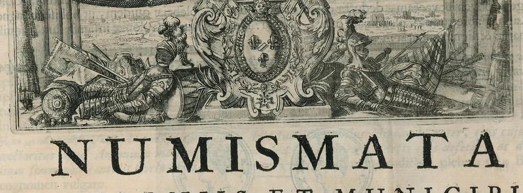 An illustration from Numismata aerea imperatorum, augustarum, et caesarum, in coloniis, municilpiis, et urbibus jure latio donatis : ex omni modulo percussa : pars prima [-altera], 1695, leaf 24