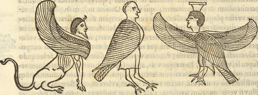 An illustration from Athanasii Kircheri e Soc. Iesu Obeliscus Pamphilius, hoc est, Interpretatio noua & hucusque intentata obelisci hieroglyphici quem non ita pridem ex veteri hippodromo Antonini Caracallae Caesaris, in agonale forum transtulit, integritati restituit & in Vbis Aeternae ornamentum erexit Innocentius X. Pont. Max. : in quo post varia Aegyptiacae, Chaldaicae, Hebraicae, Graecanicae antiquitatis doctrinaeque qua sacrae, qua profanae monumenta, veterum tandem theologia, hieroglyphicis inuoluta symbolis, detecta e tenebris in lucem asseritur, 1650, leaf 195