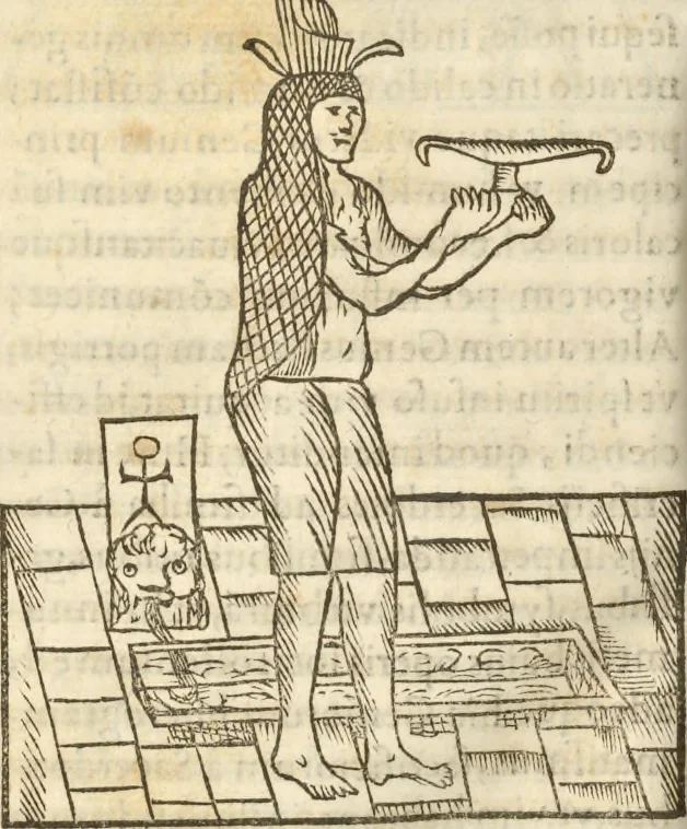 An illustration from Athanasii Kircheri e Soc. Iesu Obeliscus Pamphilius, hoc est, Interpretatio noua & hucusque intentata obelisci hieroglyphici quem non ita pridem ex veteri hippodromo Antonini Caracallae Caesaris, in agonale forum transtulit, integritati restituit & in Vbis Aeternae ornamentum erexit Innocentius X. Pont. Max. : in quo post varia Aegyptiacae, Chaldaicae, Hebraicae, Graecanicae antiquitatis doctrinaeque qua sacrae, qua profanae monumenta, veterum tandem theologia, hieroglyphicis inuoluta symbolis, detecta e tenebris in lucem asseritur, 1650, leaf 523