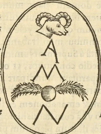 An illustration from Athanasii Kircheri e Soc. Iesu Obeliscus Pamphilius, hoc est, Interpretatio noua & hucusque intentata obelisci hieroglyphici quem non ita pridem ex veteri hippodromo Antonini Caracallae Caesaris, in agonale forum transtulit, integritati restituit & in Vbis Aeternae ornamentum erexit Innocentius X. Pont. Max. : in quo post varia Aegyptiacae, Chaldaicae, Hebraicae, Graecanicae antiquitatis doctrinaeque qua sacrae, qua profanae monumenta, veterum tandem theologia, hieroglyphicis inuoluta symbolis, detecta e tenebris in lucem asseritur, 1650, leaf 567