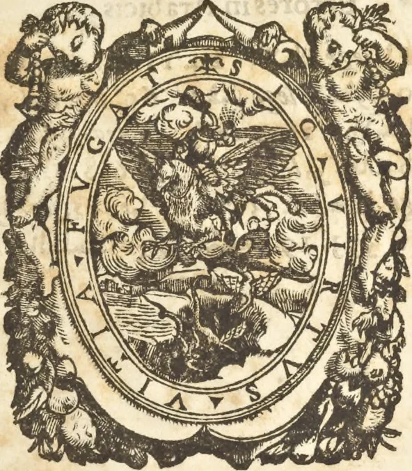 An illustration from Athanasii Kircheri e Soc. Iesu Obeliscus Pamphilius, hoc est, Interpretatio noua & hucusque intentata obelisci hieroglyphici quem non ita pridem ex veteri hippodromo Antonini Caracallae Caesaris, in agonale forum transtulit, integritati restituit & in Vbis Aeternae ornamentum erexit Innocentius X. Pont. Max. : in quo post varia Aegyptiacae, Chaldaicae, Hebraicae, Graecanicae antiquitatis doctrinaeque qua sacrae, qua profanae monumenta, veterum tandem theologia, hieroglyphicis inuoluta symbolis, detecta e tenebris in lucem asseritur, 1650, leaf 662