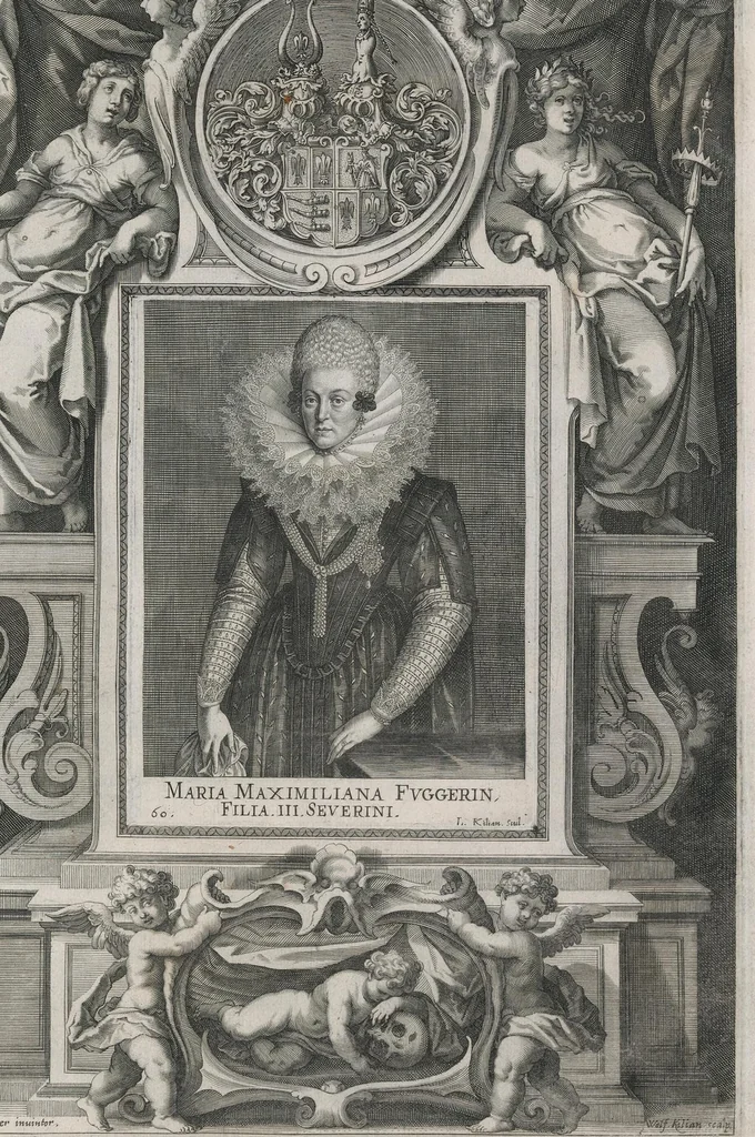 An illustration from Fuggerorum et Fuggerarum : quae in familia natae, quaèue in familiam transierunt, quot extant aere expressae imagines, 1618, leaf 128