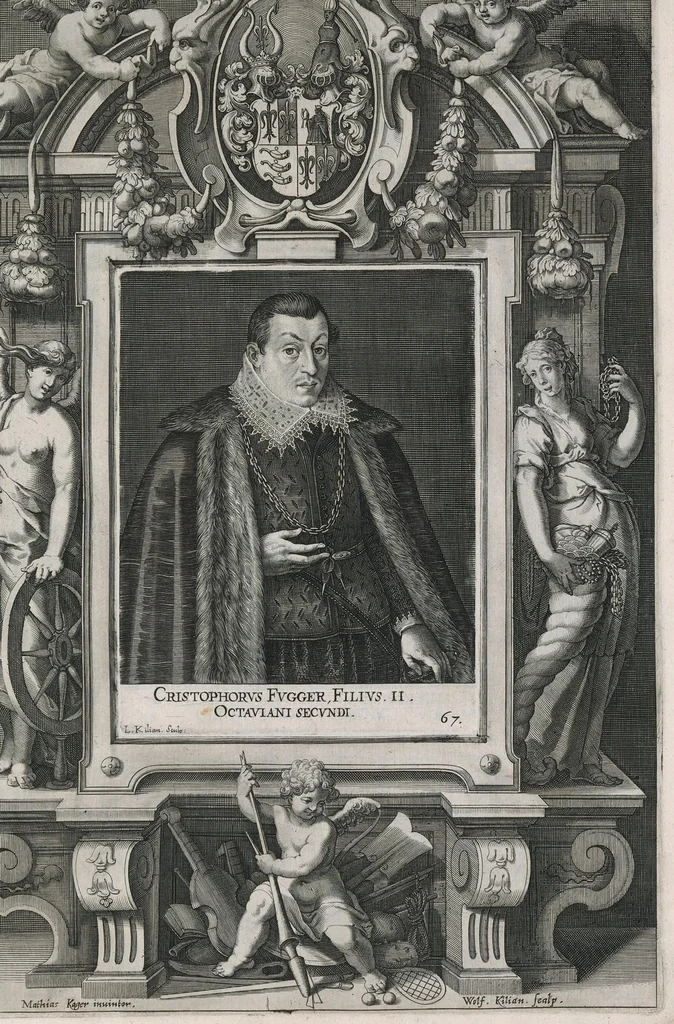 An illustration from Fuggerorum et Fuggerarum : quae in familia natae, quaèue in familiam transierunt, quot extant aere expressae imagines, 1618, leaf 142