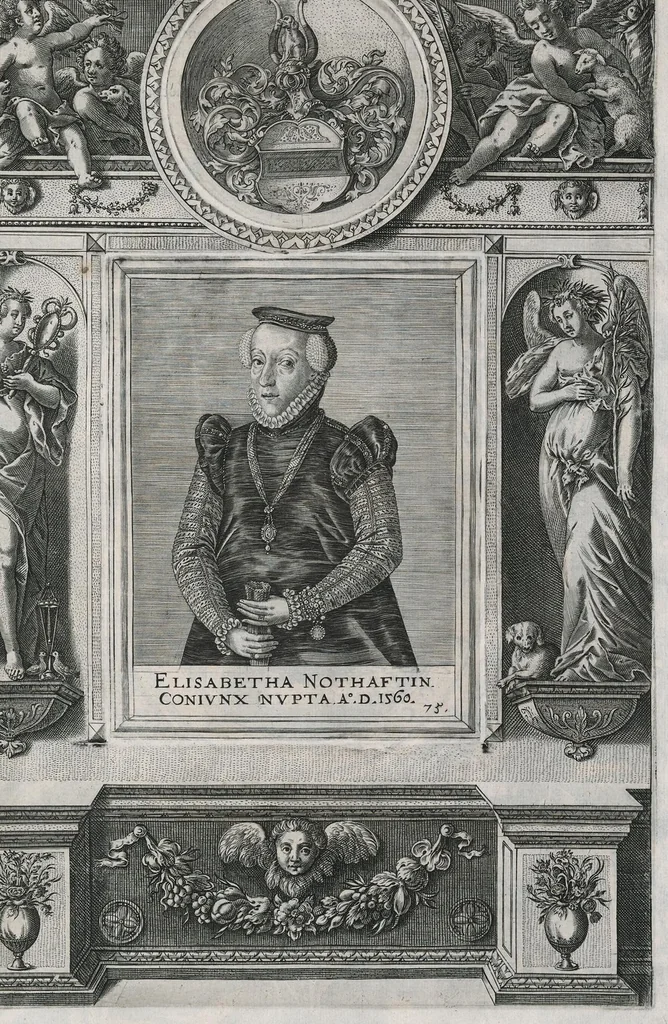 An illustration from Fuggerorum et Fuggerarum : quae in familia natae, quaèue in familiam transierunt, quot extant aere expressae imagines, 1618, leaf 158