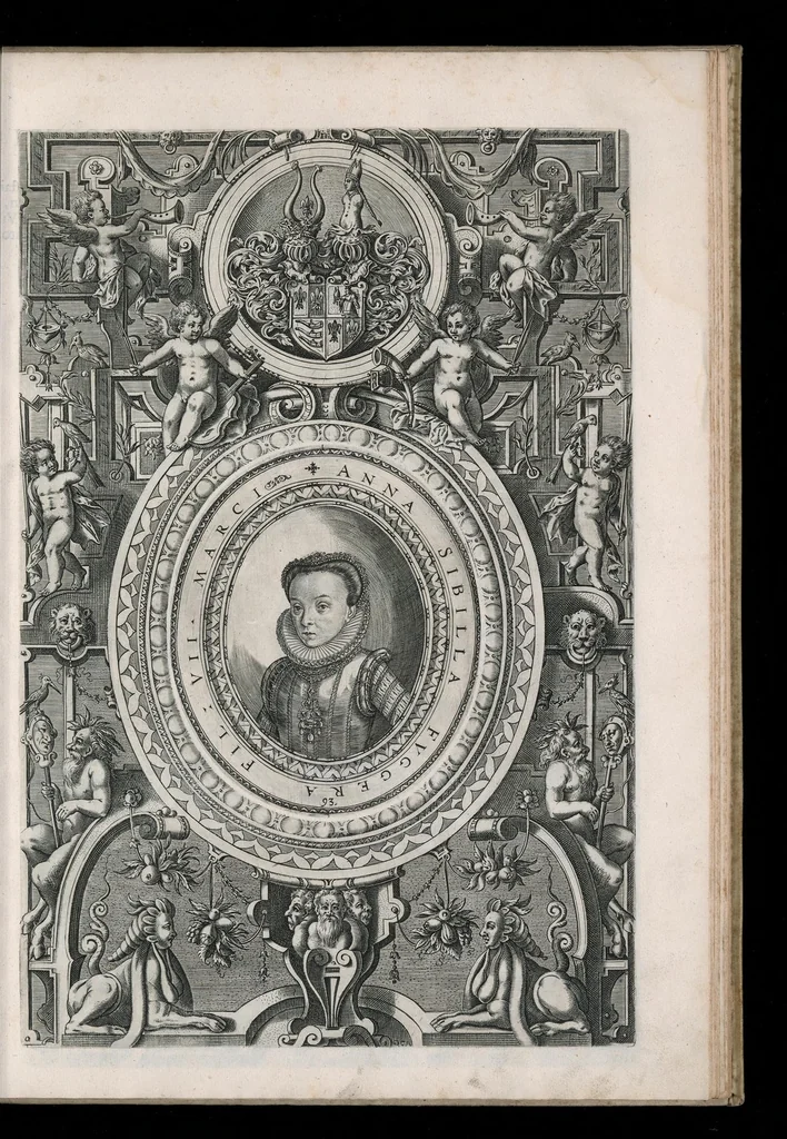 An illustration from Fuggerorum et Fuggerarum : quae in familia natae, quaèue in familiam transierunt, quot extant aere expressae imagines, 1618, leaf 194