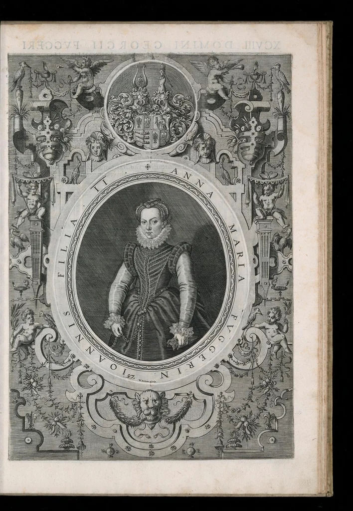 An illustration from Fuggerorum et Fuggerarum : quae in familia natae, quaèue in familiam transierunt, quot extant aere expressae imagines, 1618, leaf 202