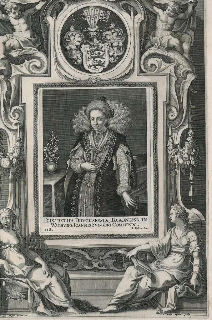 An illustration from Fuggerorum et Fuggerarum : quae in familia natae, quaèue in familiam transierunt, quot extant aere expressae imagines, 1618, leaf 244