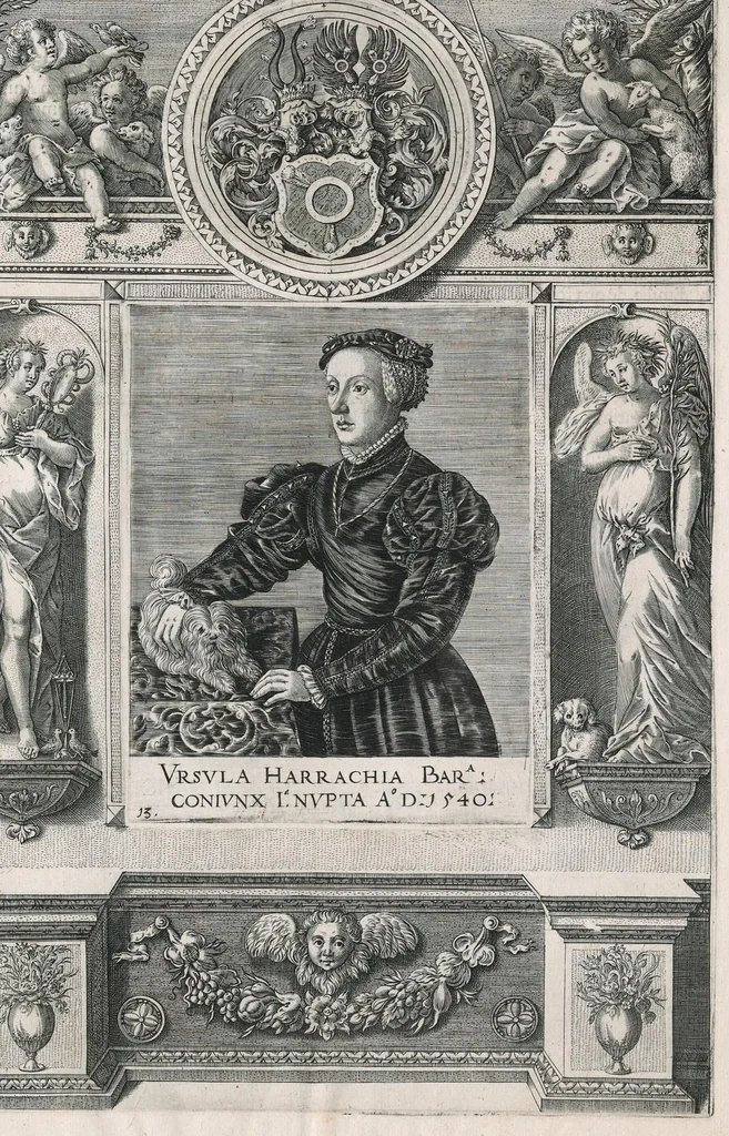 An illustration from Fuggerorum et Fuggerarum : quae in familia natae, quaèue in familiam transierunt, quot extant aere expressae imagines, 1618, leaf 34