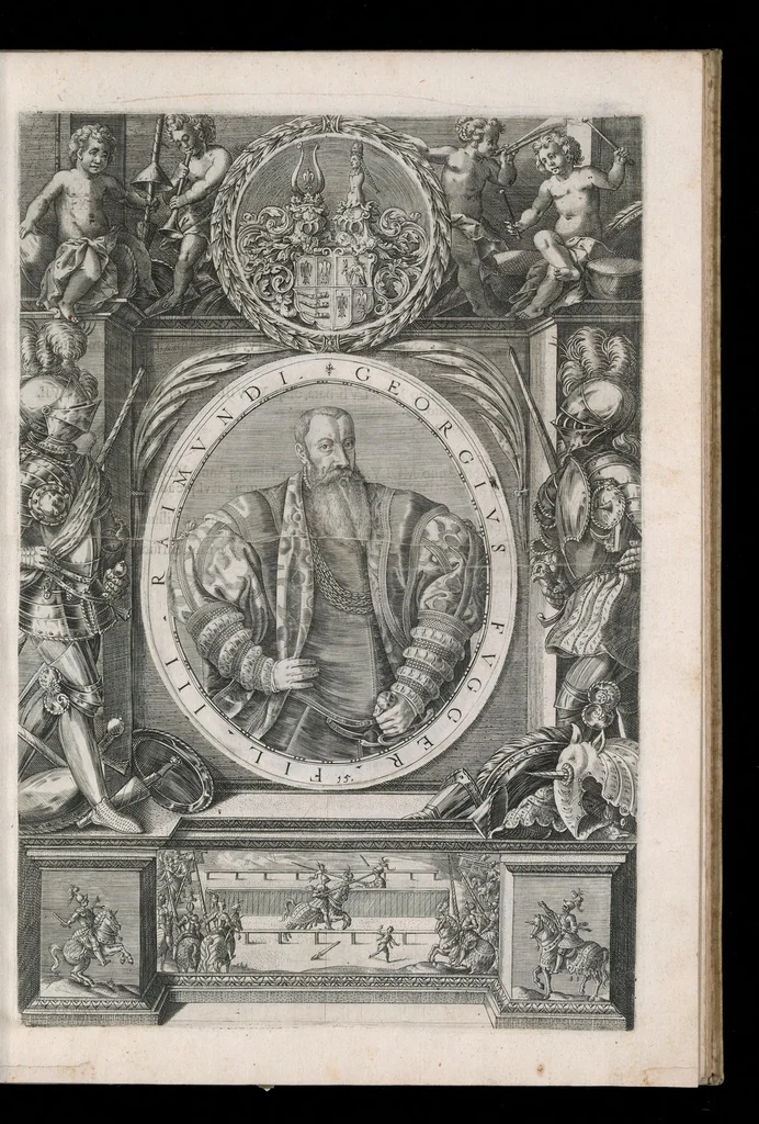 An illustration from Fuggerorum et Fuggerarum : quae in familia natae, quaèue in familiam transierunt, quot extant aere expressae imagines, 1618, leaf 38