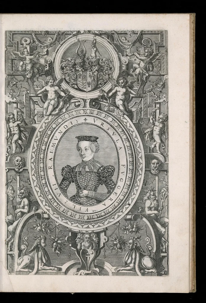 An illustration from Fuggerorum et Fuggerarum : quae in familia natae, quaèue in familiam transierunt, quot extant aere expressae imagines, 1618, leaf 48