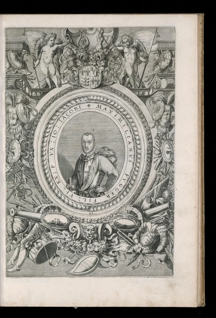 An illustration from Fuggerorum et Fuggerarum : quae in familia natae, quaèue in familiam transierunt, quot extant aere expressae imagines, 1618, leaf 58