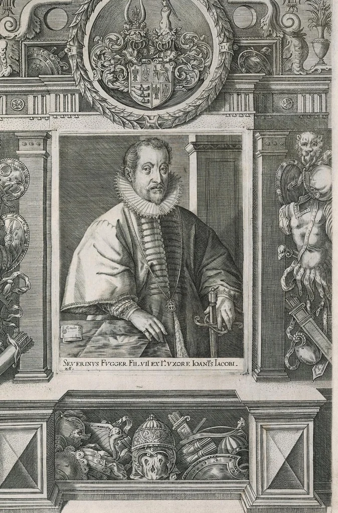 An illustration from Fuggerorum et Fuggerarum : quae in familia natae, quaèue in familiam transierunt, quot extant aere expressae imagines, 1618, leaf 60