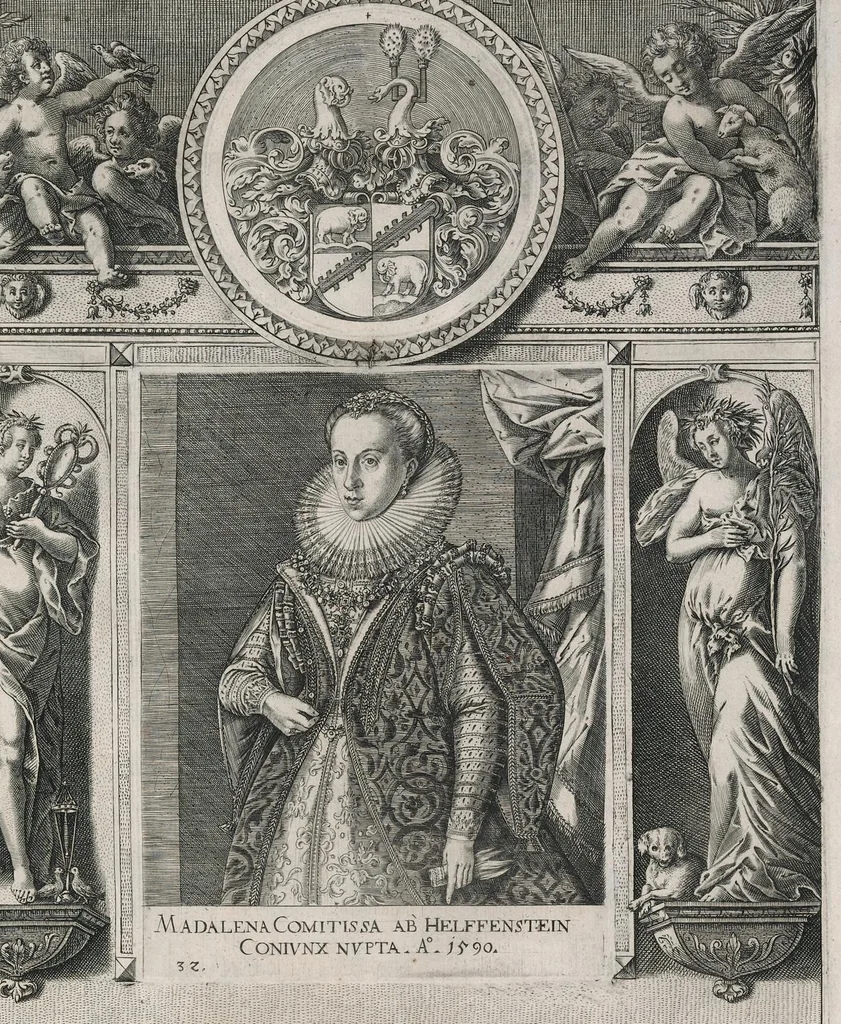 An illustration from Fuggerorum et Fuggerarum : quae in familia natae, quaèue in familiam transierunt, quot extant aere expressae imagines, 1618, leaf 72