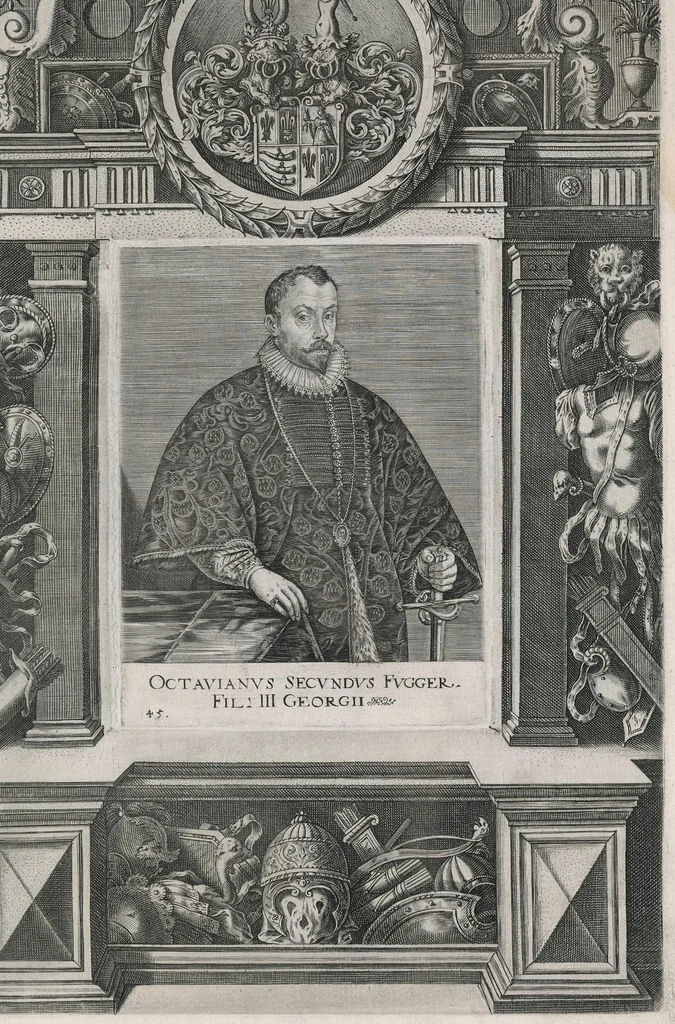 An illustration from Fuggerorum et Fuggerarum : quae in familia natae, quaèue in familiam transierunt, quot extant aere expressae imagines, 1618, leaf 98