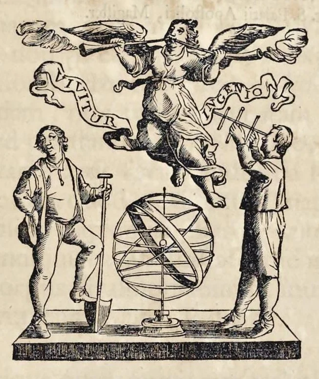 An illustration from Athanasii Kircheri è Societ. Jesu, Sphinx mystagoga, sive, Diatribe hieroglyphica : qua mumiae, ex Memphiticis pyramidum adytis erutae, & non ita pridem in Galliam transmissae, juxta veterum hieromystarum mentem, intentionemque, plena fide & exacta exhibetur interpretatio : ad inclytos, abstrusiorumque cognitionum peritia instructissimos Galliae philologos directa, 1676, leaf 4