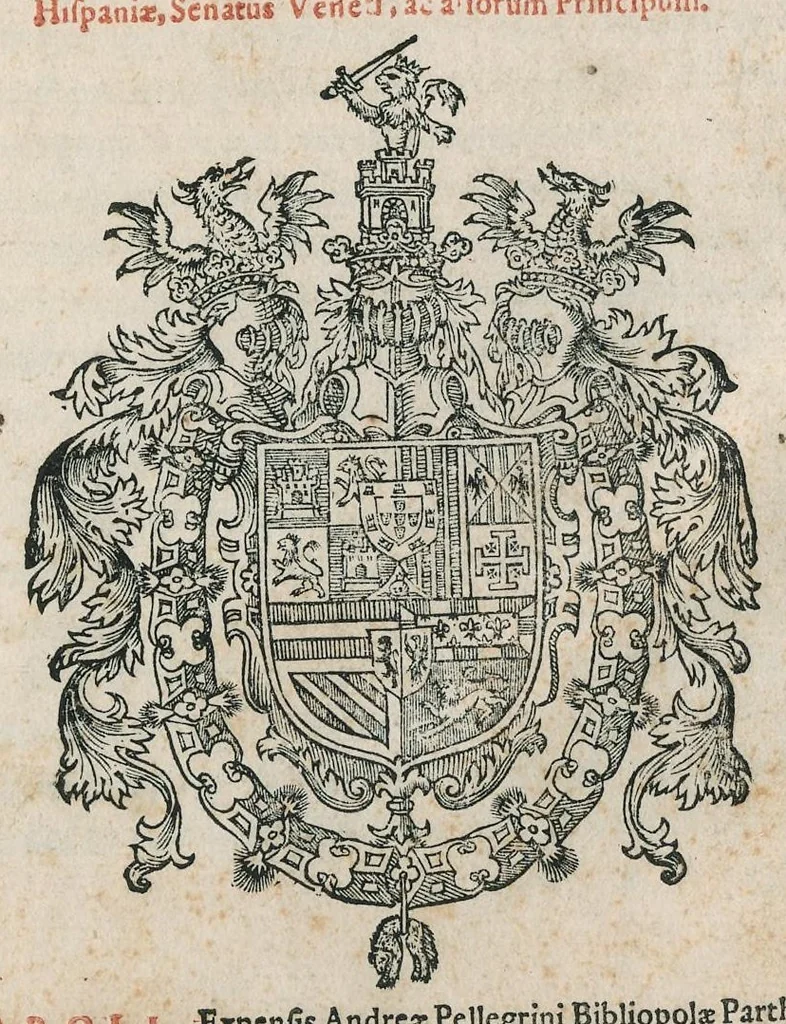 An illustration from Avrevs tractatvs praefecti praetorio reliqvorvmq. antiqvorvm magistratvvm : cvm vicerege aliisq. magistratibvs : nostri temporis comparationem continens, eorumque potestatem, ordinem, & inter se praecellentiam : omnivm praeterea tribvnalivm regni Neapolis, in iuredicundo ritum complectens, totumq; ad optimum administrandae iustitiae cultum, vrbisque, & regni regimen pernecessarium : atq; omnes quaestiones in eius supremis auditorijs agitari solitas, earumque decisiones, 1602, leaf 2