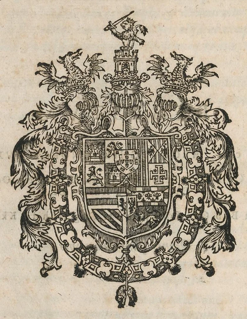 An illustration from Avrevs tractatvs praefecti praetorio reliqvorvmq. antiqvorvm magistratvvm : cvm vicerege aliisq. magistratibvs : nostri temporis comparationem continens, eorumque potestatem, ordinem, & inter se praecellentiam : omnivm praeterea tribvnalivm regni Neapolis, in iuredicundo ritum complectens, totumq; ad optimum administrandae iustitiae cultum, vrbisque, & regni regimen pernecessarium : atq; omnes quaestiones in eius supremis auditorijs agitari solitas, earumque decisiones, 1602, leaf 487