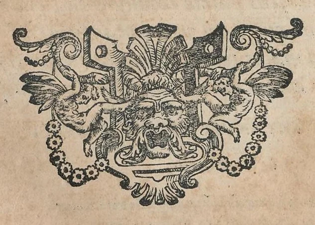 An illustration from Avrevs tractatvs praefecti praetorio reliqvorvmq. antiqvorvm magistratvvm : cvm vicerege aliisq. magistratibvs : nostri temporis comparationem continens, eorumque potestatem, ordinem, & inter se praecellentiam : omnivm praeterea tribvnalivm regni Neapolis, in iuredicundo ritum complectens, totumq; ad optimum administrandae iustitiae cultum, vrbisque, & regni regimen pernecessarium : atq; omnes quaestiones in eius supremis auditorijs agitari solitas, earumque decisiones, 1602, leaf 9