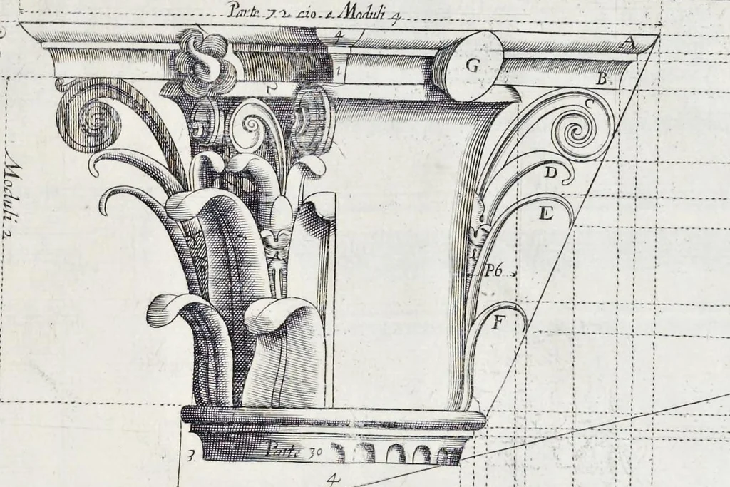 An illustration from The regular architect, or, The general rule of the five orders of architecture of M. Giacomo Barozzio da Vignola : with a new addition of Michael Angelo Buonaroti, 1700, leaf 50