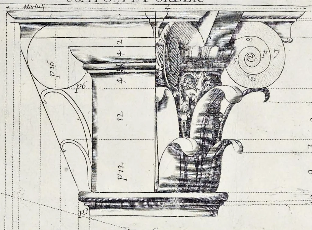 An illustration from The regular architect, or, The general rule of the five orders of architecture of M. Giacomo Barozzio da Vignola : with a new addition of Michael Angelo Buonaroti, 1700, leaf 54