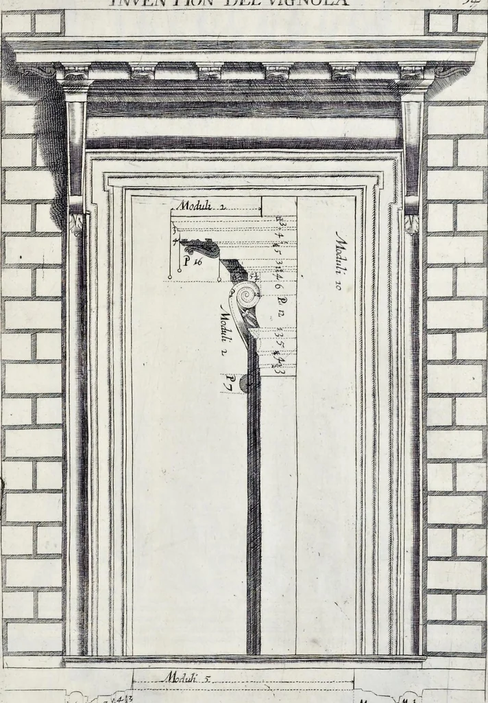An illustration from The regular architect, or, The general rule of the five orders of architecture of M. Giacomo Barozzio da Vignola : with a new addition of Michael Angelo Buonaroti, 1700, leaf 66