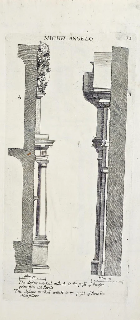 An illustration from The regular architect, or, The general rule of the five orders of architecture of M. Giacomo Barozzio da Vignola : with a new addition of Michael Angelo Buonaroti, 1700, leaf 74