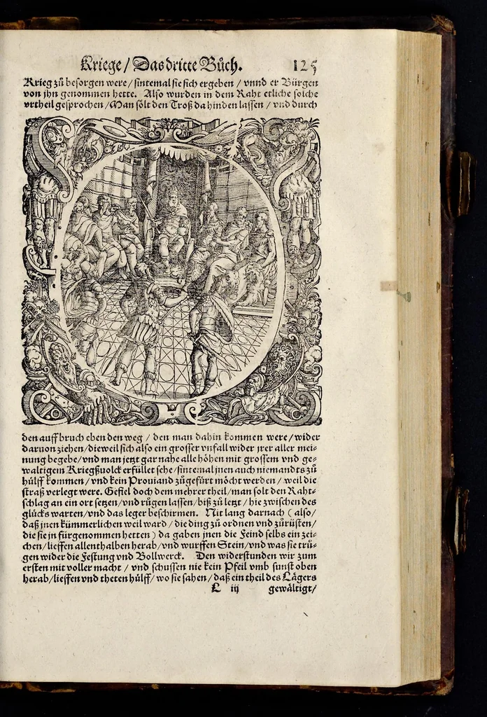 An illustration from C. Julij des Ersten Rö. Keysers, Warhafftige Beschreibunge aller namhafften fürtrefflichen Kriege ... sampt den Büchern Auli Hircij Antopij von den Schlachten, die wolgedachter Julius zu Alexandria, item in Africa vnd wider die Spanier gethan hat, 1565, leaf 138