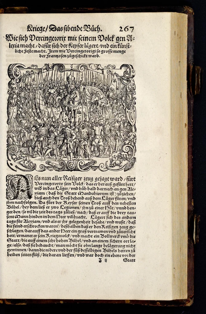 An illustration from C. Julij des Ersten Rö. Keysers, Warhafftige Beschreibunge aller namhafften fürtrefflichen Kriege ... sampt den Büchern Auli Hircij Antopij von den Schlachten, die wolgedachter Julius zu Alexandria, item in Africa vnd wider die Spanier gethan hat, 1565, leaf 280