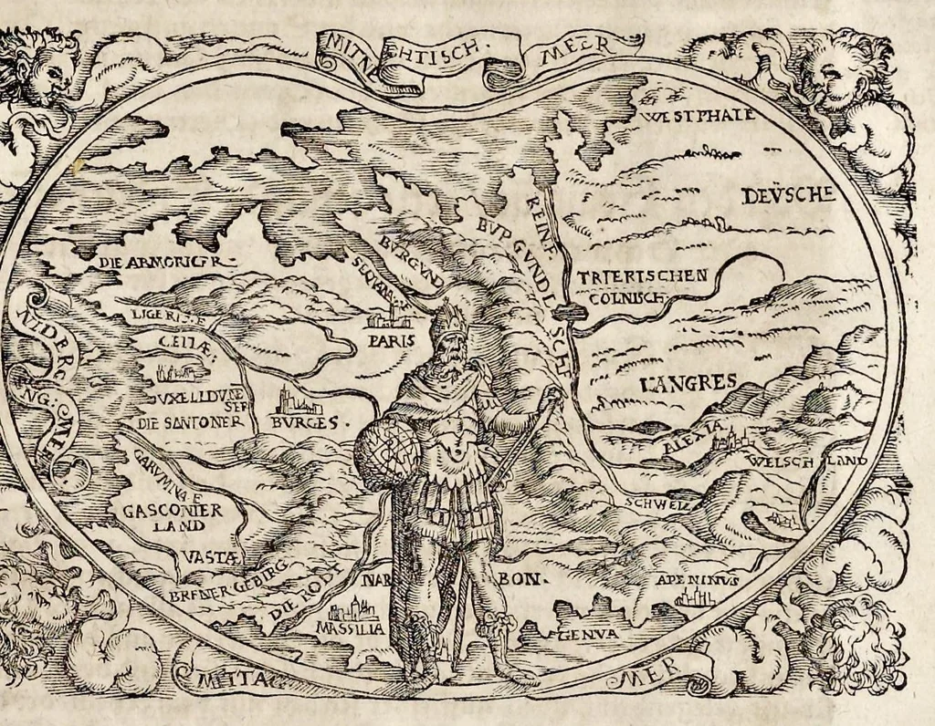 An illustration from C. Julij des Ersten Rö. Keysers, Warhafftige Beschreibunge aller namhafften fürtrefflichen Kriege ... sampt den Büchern Auli Hircij Antopij von den Schlachten, die wolgedachter Julius zu Alexandria, item in Africa vnd wider die Spanier gethan hat, 1565, leaf 78