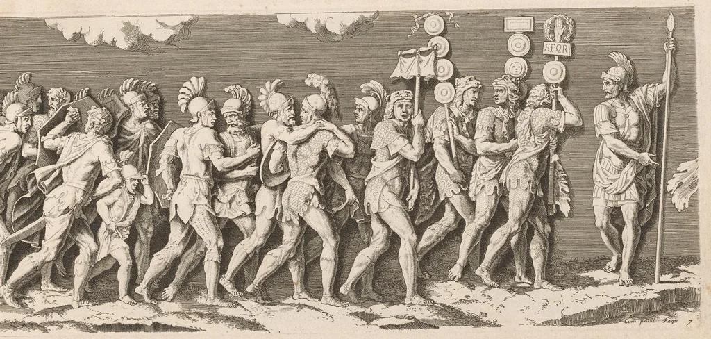 An illustration from L'entrée de l'empereur Sigismond a Mantoue : gravé en vingt cinq feuilles d'après une longue frise exécutée en stuc dans le Palais du T. de la même ville sur un dessin de Jules Romain, 1675, leaf 18