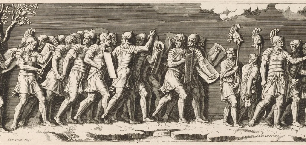 An illustration from L'entrée de l'empereur Sigismond a Mantoue : gravé en vingt cinq feuilles d'après une longue frise exécutée en stuc dans le Palais du T. de la même ville sur un dessin de Jules Romain, 1675, leaf 22