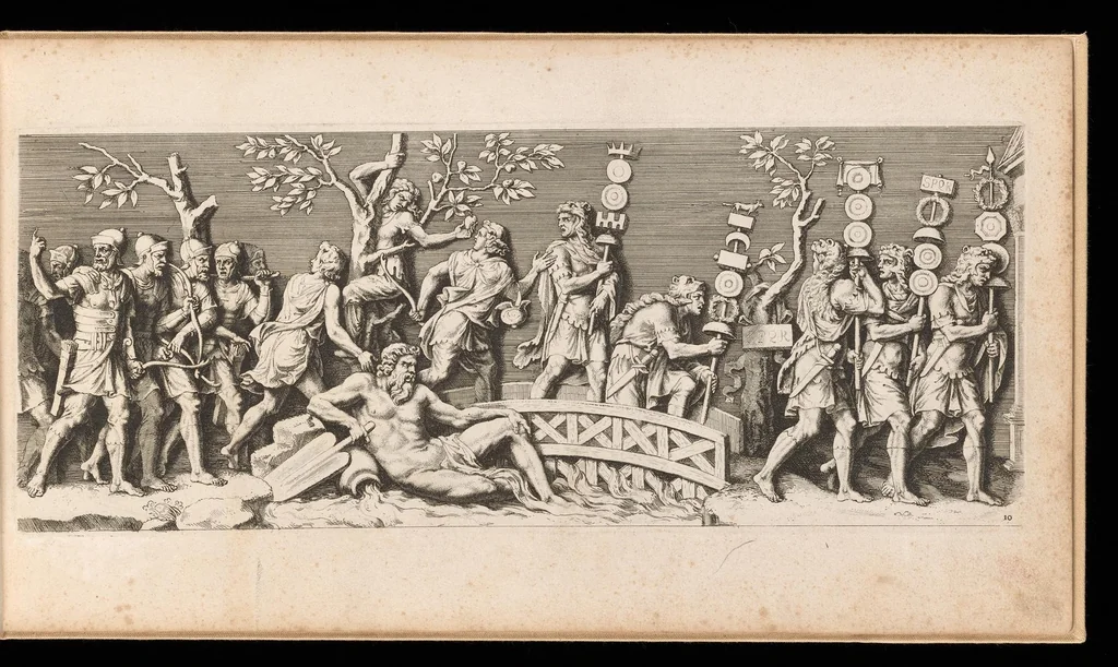 An illustration from L'entrée de l'empereur Sigismond a Mantoue : gravé en vingt cinq feuilles d'après une longue frise exécutée en stuc dans le Palais du T. de la même ville sur un dessin de Jules Romain, 1675, leaf 24