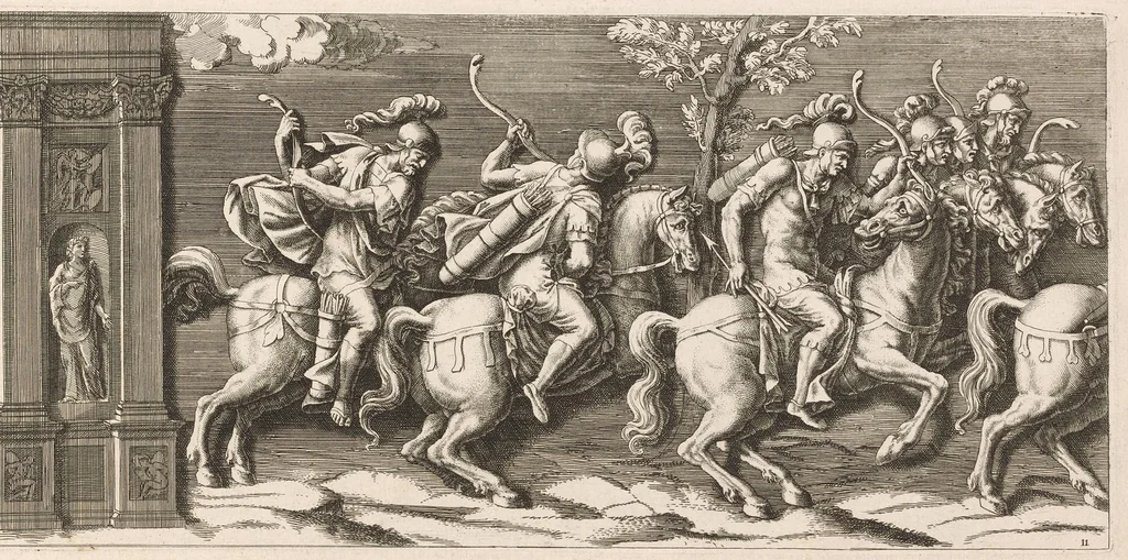 An illustration from L'entrée de l'empereur Sigismond a Mantoue : gravé en vingt cinq feuilles d'après une longue frise exécutée en stuc dans le Palais du T. de la même ville sur un dessin de Jules Romain, 1675, leaf 26