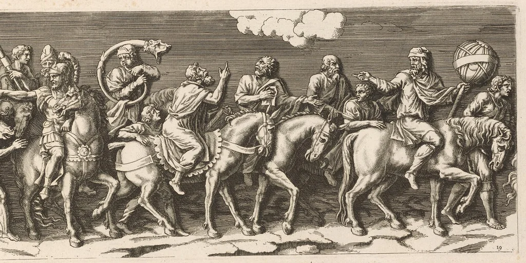 An illustration from L'entrée de l'empereur Sigismond a Mantoue : gravé en vingt cinq feuilles d'après une longue frise exécutée en stuc dans le Palais du T. de la même ville sur un dessin de Jules Romain, 1675, leaf 42