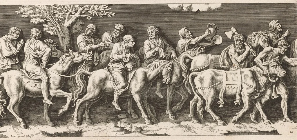 An illustration from L'entrée de l'empereur Sigismond a Mantoue : gravé en vingt cinq feuilles d'après une longue frise exécutée en stuc dans le Palais du T. de la même ville sur un dessin de Jules Romain, 1675, leaf 44