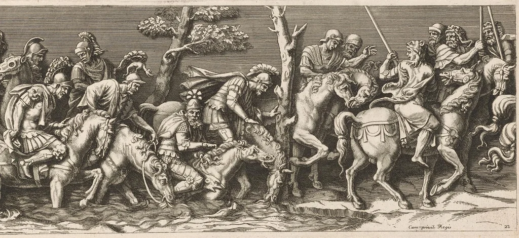 An illustration from L'entrée de l'empereur Sigismond a Mantoue : gravé en vingt cinq feuilles d'après une longue frise exécutée en stuc dans le Palais du T. de la même ville sur un dessin de Jules Romain, 1675, leaf 48