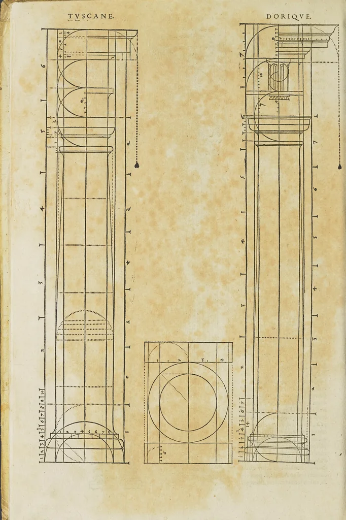 An illustration from Reigle generalle d'architectvre des cinq manieres de colonnes : à sçauoir, tuscane, dorique, ionique, corinthe, & cõposite : & enrichi de plusieurs autres, à exemple de l'antique, 1568, leaf 11