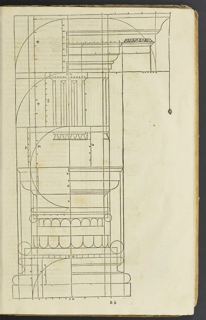 An illustration from Reigle generalle d'architectvre des cinq manieres de colonnes : à sçauoir, tuscane, dorique, ionique, corinthe, & cõposite : & enrichi de plusieurs autres, à exemple de l'antique, 1568, leaf 14