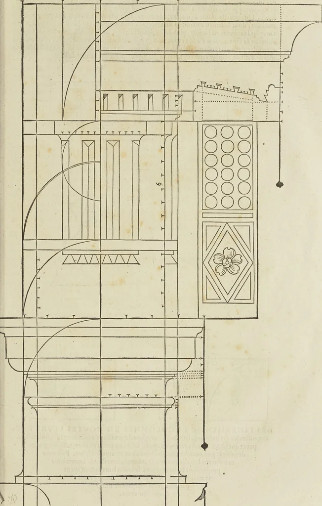 An illustration from Reigle generalle d'architectvre des cinq manieres de colonnes : à sçauoir, tuscane, dorique, ionique, corinthe, & cõposite : & enrichi de plusieurs autres, à exemple de l'antique, 1568, leaf 18