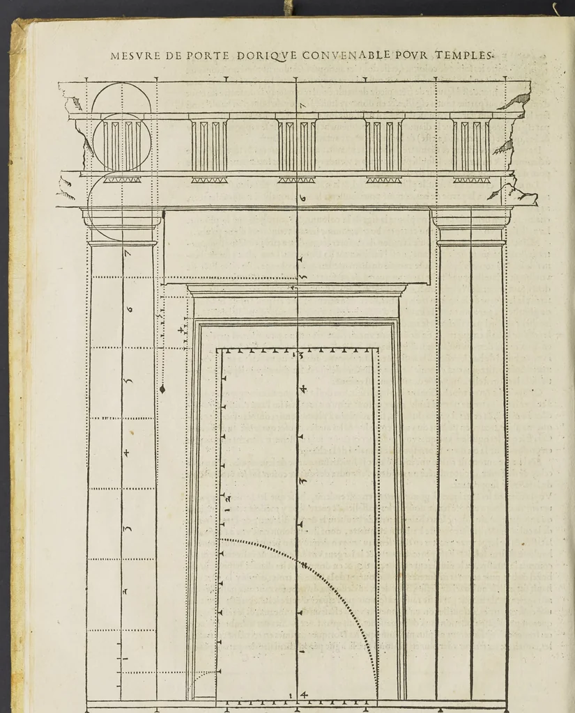 An illustration from Reigle generalle d'architectvre des cinq manieres de colonnes : à sçauoir, tuscane, dorique, ionique, corinthe, & cõposite : & enrichi de plusieurs autres, à exemple de l'antique, 1568, leaf 21