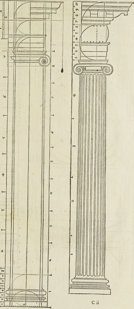 An illustration from Reigle generalle d'architectvre des cinq manieres de colonnes : à sçauoir, tuscane, dorique, ionique, corinthe, & cõposite : & enrichi de plusieurs autres, à exemple de l'antique, 1568, leaf 22