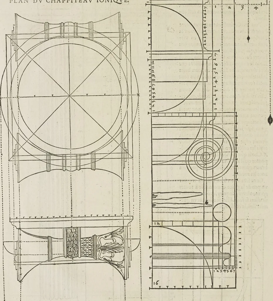 An illustration from Reigle generalle d'architectvre des cinq manieres de colonnes : à sçauoir, tuscane, dorique, ionique, corinthe, & cõposite : & enrichi de plusieurs autres, à exemple de l'antique, 1568, leaf 23